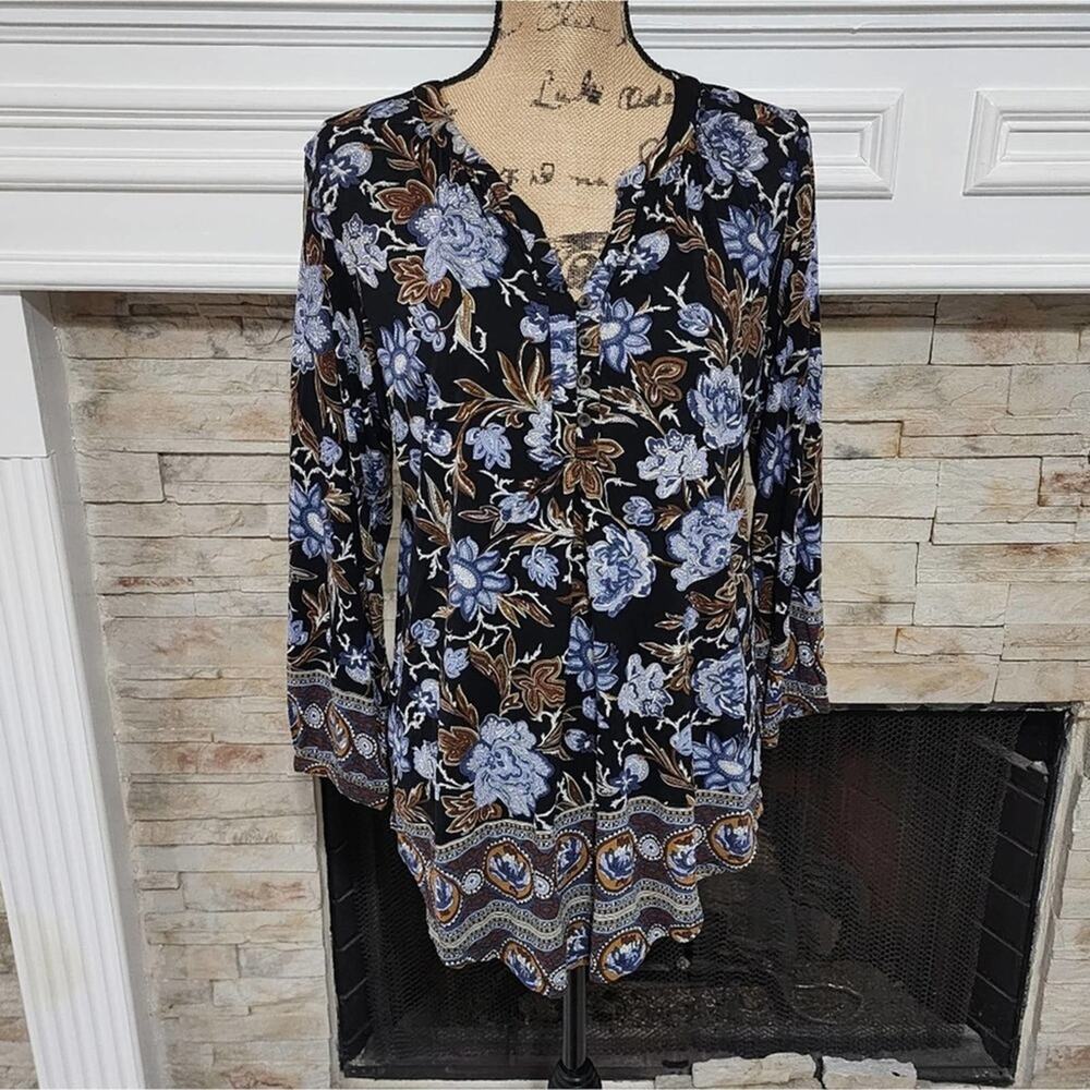 Lucky brand boho black brown and blue tunic size large new!!!